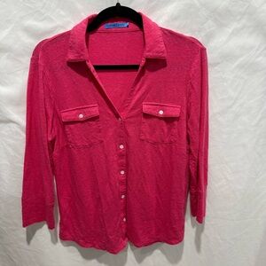 J McLaughlin Bold Linen Button Front Shirt Lightweight Long Sleeve Blouse Luxury